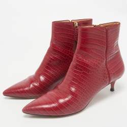 Aquazzura Burgundy Croc Embossed Leather Quant Ankle Length Boots Size 41
