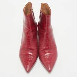 Aquazzura Burgundy Croc Embossed Leather Quant Ankle Length Boots Size 41