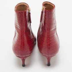 Aquazzura Burgundy Croc Embossed Leather Quant Ankle Length Boots Size 41