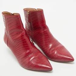 Aquazzura Burgundy Croc Embossed Leather Quant Ankle Length Boots Size 41
