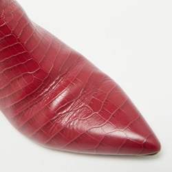 Aquazzura Burgundy Croc Embossed Leather Quant Ankle Length Boots Size 41