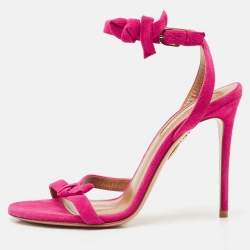 Aquazzura Pink Suede Disco Ankle Wrap Sandals Size 37