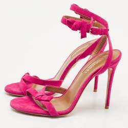Aquazzura Pink Suede Disco Ankle Wrap Sandals Size 37
