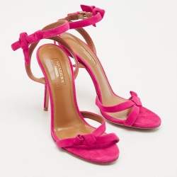Aquazzura Pink Suede Disco Ankle Wrap Sandals Size 37