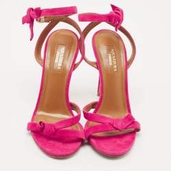 Aquazzura Pink Suede Disco Ankle Wrap Sandals Size 37