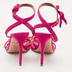 Aquazzura Pink Suede Disco Ankle Wrap Sandals Size 37