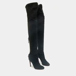 Aquazzura Black Suede Gainsbourg Knee Length Boots Size 35