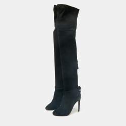 Aquazzura Black Suede Gainsbourg Knee Length Boots Size 35