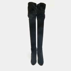 Aquazzura Black Suede Gainsbourg Knee Length Boots Size 35