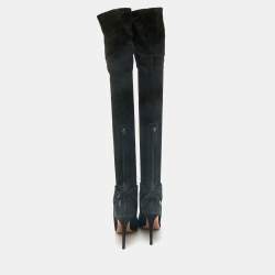 Aquazzura Black Suede Gainsbourg Knee Length Boots Size 35