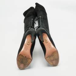 Aquazzura Black Suede Gainsbourg Knee Length Boots Size 35