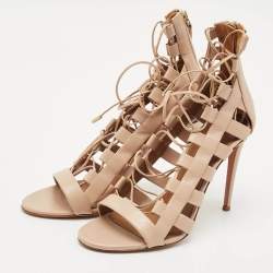 Pre Owned Aquazzura Beige Leather Amazon Sandals Size 39