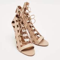 Pre Owned Aquazzura Beige Leather Amazon Sandals Size 39