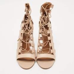 Pre Owned Aquazzura Beige Leather Amazon Sandals Size 39