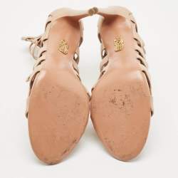 Pre Owned Aquazzura Beige Leather Amazon Sandals Size 39