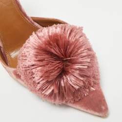 Pre Owned Aquazzura Rose Pink Velvet Powder Puff Pom Pom Slingback Pumps Size 40.5
