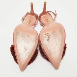 Pre Owned Aquazzura Rose Pink Velvet Powder Puff Pom Pom Slingback Pumps Size 40.5