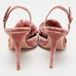Pre Owned Aquazzura Rose Pink Velvet Powder Puff Pom Pom Slingback Pumps Size 40.5