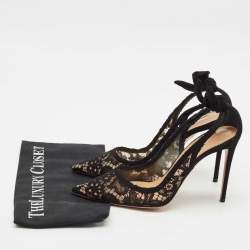 Aquazzura Black Lace Bow Tie Pumps Size 40