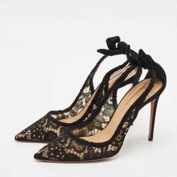 Aquazzura Black Lace Bow Tie Pumps Size 40