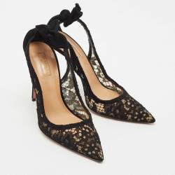Aquazzura Black Lace Bow Tie Pumps Size 40