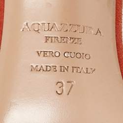 Aquazzura Orange/Gold Leather and Suede Ankle Strap Sandals Size 37
