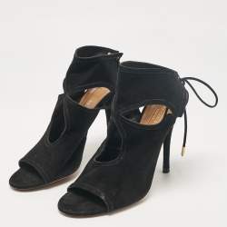 Pre Owned Aquazzura Black Cutout Suede Sexy Thing Peep Toe Sandals Size 37.5
