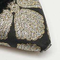 Aquazzura Black/Gold Floral Lurex Fabric Powder Puff Pom Pom Flat Mules Size 39