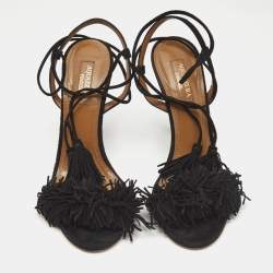 Aquazzura Black Suede Wild Thing Ankle Strap Sandals Size 36