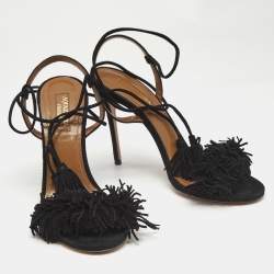 Aquazzura Black Suede Wild Thing Ankle Strap Sandals Size 36