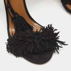 Aquazzura Black Suede Wild Thing Ankle Strap Sandals Size 36