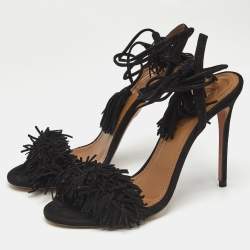 Aquazzura Black Suede Wild Thing Ankle Strap Sandals Size 36