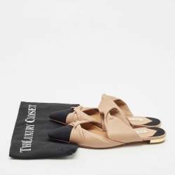 Aquazzura Beige/Black Leather and Fabric Twist Cap Toe Mules Size 35
