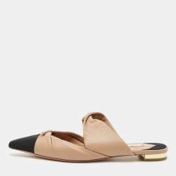 Aquazzura Beige/Black Leather and Fabric Twist Cap Toe Mules Size 35