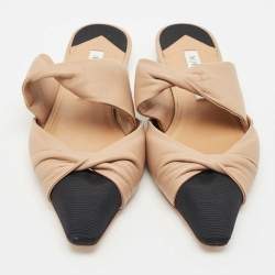 Aquazzura Beige/Black Leather and Fabric Twist Cap Toe Mules Size 35