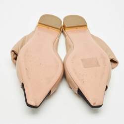 Aquazzura Beige/Black Leather and Fabric Twist Cap Toe Mules Size 35