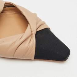 Aquazzura Beige/Black Leather and Fabric Twist Cap Toe Mules Size 35