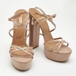 Aquazzura Beige Leather Gin Plateau Platform Sandals Size 41