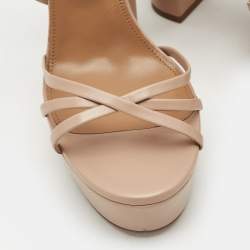 Aquazzura Beige Leather Gin Plateau Platform Sandals Size 41
