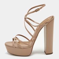 Aquazzura Beige Leather Gin Plateau Platform Sandals Size 41