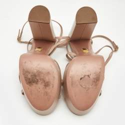 Aquazzura Beige Leather Gin Plateau Platform Sandals Size 41