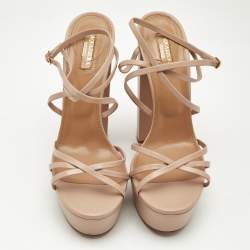 Aquazzura Beige Leather Gin Plateau Platform Sandals Size 41