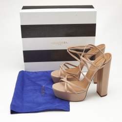 Aquazzura Beige Leather Gin Plateau Platform Sandals Size 41