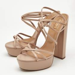 Aquazzura Beige Leather Gin Plateau Platform Sandals Size 41
