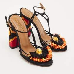 Aquazzura Multicolor Suede  And Raffia Samba Ankle Strap Sandals Size 35