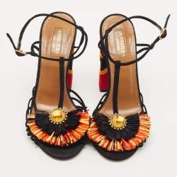 Aquazzura Multicolor Suede  And Raffia Samba Ankle Strap Sandals Size 35