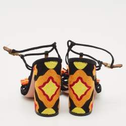 Aquazzura Multicolor Suede  And Raffia Samba Ankle Strap Sandals Size 35