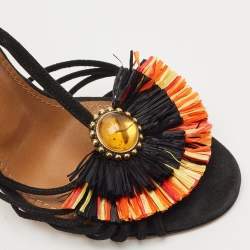 Aquazzura Multicolor Suede  And Raffia Samba Ankle Strap Sandals Size 35