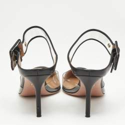 Aquazzura Black PVC And Leather Optic Buckle Sandals Size 36.5