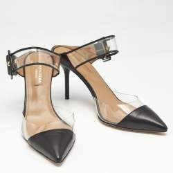 Aquazzura Black PVC And Leather Optic Buckle Sandals Size 36.5